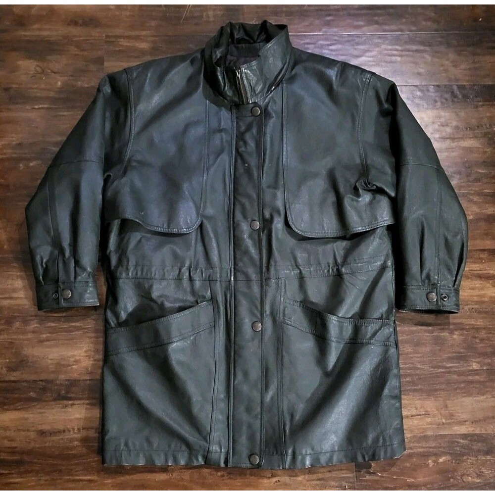 Vintage Wilsons Leather Dark Green Leather Jacket Full Zip 90s Size L